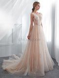 A-line Lace Up Back Long Evening Prom Dresses SDP1150