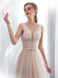 A-line Lace Up Back Long Evening Prom Dresses SDP1150