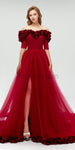 Off the Shoulder Short Sleeves Tulle Long Prom Dresses SDP1113