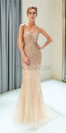 Sparkly V Neck Sleeveless Beades Mermaid Long Evening Prom Dresses, XDM1148