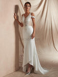 Unique Applique High Low Long Wedding Dresses SDP1136