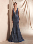 Sparkly Deep V Neck Sleeveless Mermaid Long Evening Prom Dresses, XDM1128