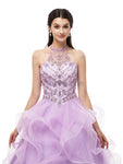 Halter Lilac Organza Lace Up Ball Gown Long Evening Prom Dresses , XDM1174