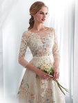 A-line Long Sleeves Applique Long Evening Prom Dresses SDP1151