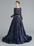 Sparkle Long Sleeves A-line Long Prom Dresses SDP1186