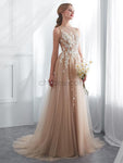 Tulle Applique A-line Long Prom Dresses SDP1153