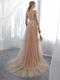 Tulle Applique A-line Long Prom Dresses SDP1153