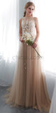 Tulle Applique A-line Long Prom Dresses SDP1153