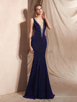 Sparkly Deep V Neck Sleeveless Mermaid Long Evening Prom Dresses, XDM1128