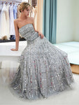 A-line Silver Straight Neckline Long Prom Dresses SDP1155