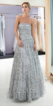 A-line Silver Straight Neckline Long Prom Dresses SDP1155