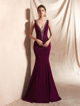 Sparkly Deep V Neck Sleeveless Mermaid Long Evening Prom Dresses, XDM1128