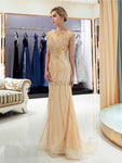 Cap Sleeves Mermaid Beaded Long Prom Dresses SDP1157