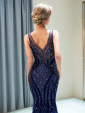 Mermaid Heavy Beaded Sleeveless Long Prom Dresses SDP1158