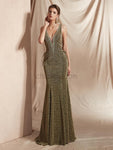 Sparkly Deep V Neck Sleeveless Mermaid Long Evening Prom Dresses, XDM1128