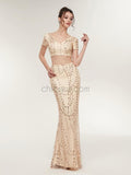 Two Pieces V Neck Mermaid Sequin Floor Length Long Evening Prom Dresses ,XDM1175