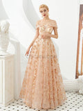 A-line Off the Shoulder Long Evening Prom Dresses SDP1178