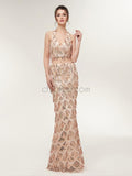 Pretty Halter Two Pieces Sequin Mermaid Long Evening Prom Dresses , XDM1178