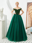 Pretty Off Shoulder Tulle A Line Lace Top Long Evening Prom Dresses, XDM1190