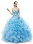 Sweetheart Blue Organza Ball Gown Beaded Long Evening Prom Dresses , XDM1173