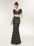 Charming Black Two Pieces V Neck Sequin Mermaid Long Evening Prom Dresses ,XDM1179