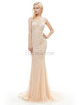 Mermaid Tulle Beaded Sleeveless Long Prom Dresses SDP1159