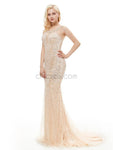 Mermaid Tulle Beaded Sleeveless Long Prom Dresses SDP1159