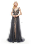 V-neck Open Back Elegant Long Evening Prom Dresses SDP1160