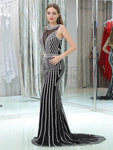 Mermaid Beaded Sleeveless Black Long Prom Dresses SDP1164