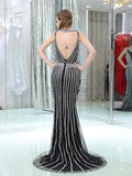 Mermaid Beaded Sleeveless Black Long Prom Dresses SDP1164