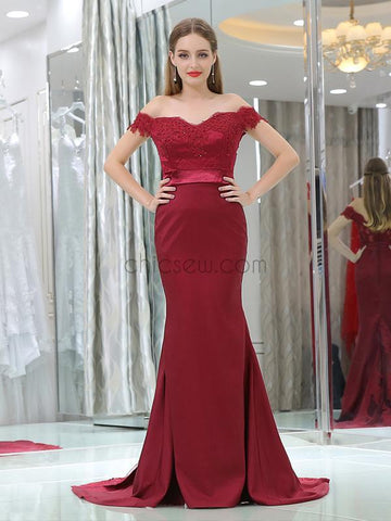 Off the Shoulder Lace Mermaid Long Prom Bridesmaid Dresses SDP1165