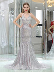 Halter Sequin Mermaid Long Prom Bridesmaid Dresses SDP1166