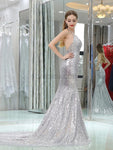 Halter Sequin Mermaid Long Prom Bridesmaid Dresses SDP1166