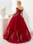 Off the Shoulder Unique Applique Long Prom Dresses SDP1185