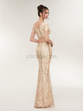 Two Pieces V Neck Mermaid Sequin Floor Length Long Evening Prom Dresses ,XDM1175