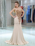 Fashion Round Neck Beaded With Trailing Mermaid Long Evening Prom Dresses, XDM1172