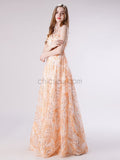 A-line Spaghetti Strap Lace Long Prom Dresses SDP1176