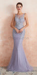 Gorgeous Round Neck Tulle Mermaid Beaded Long Evening Prom Dresses, XDM1184