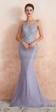 Gorgeous Round Neck Tulle Mermaid Beaded Long Evening Prom Dresses, XDM1184