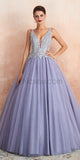 Deep V Neck Lace Top Tulle Open Back A Line Long Evening Prom Dresses ,XDM1187