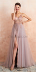 Simple Spaghetti Strap V Neck Tulle A Line Long Evening Prom Dresses, XDM1186