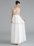 Spaghetti Strap Beaded V-back Chiffon Long Prom Dresses SDP1184