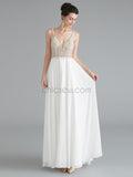 Spaghetti Strap Beaded V-back Chiffon Long Prom Dresses SDP1184