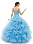 Sweetheart Blue Organza Ball Gown Beaded Long Evening Prom Dresses , XDM1173