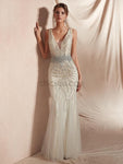 V-neck Mermaid Beaded Long Prom Dresses SDP1138