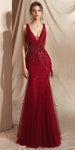 V-neck Mermaid Beaded Long Prom Dresses SDP1138