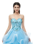 Sweetheart Blue Organza Ball Gown Beaded Long Evening Prom Dresses , XDM1173