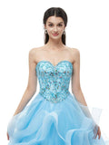 Sweetheart Blue Organza Ball Gown Beaded Long Evening Prom Dresses , XDM1173