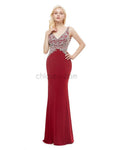 Elegant Red Backless Lace Up Mermaid Long Evening Prom Dresses, XDM1153