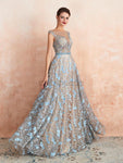 Pretty Cap Sleeves Lace Beaded A Line Long Evening Prom Dresses ,XDM1183